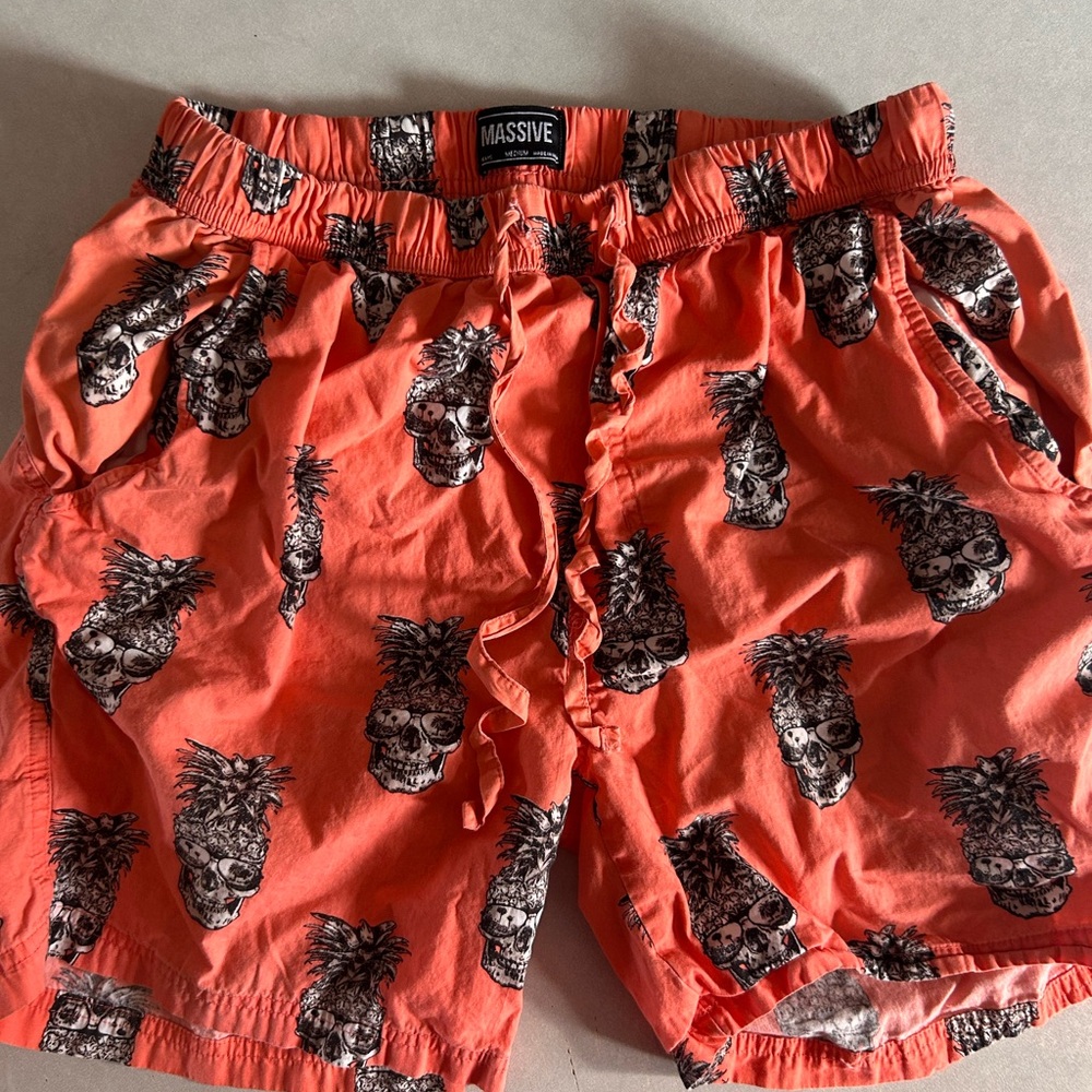 Orange Skull Print Men's Hybrid Shorts